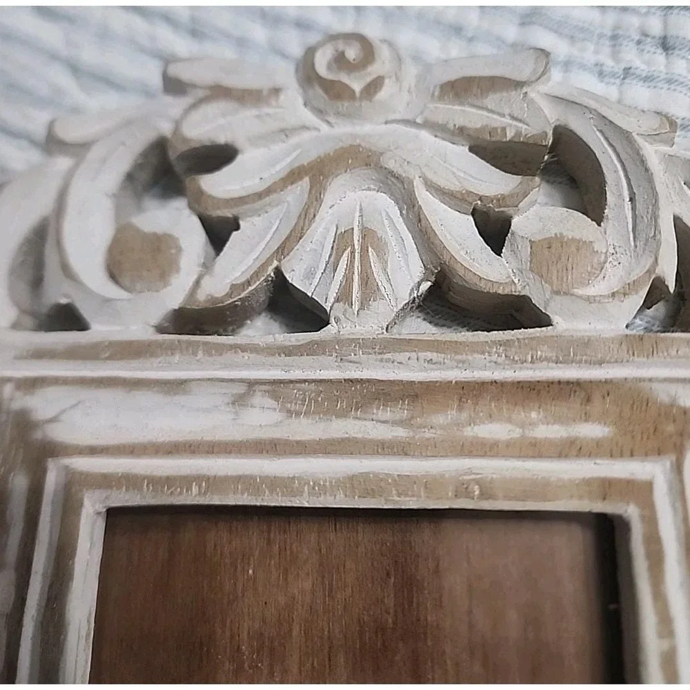 Handcarved Wood‎ 4x6 Photo Frame Made In India Wall Hanging/stand Cottage Core